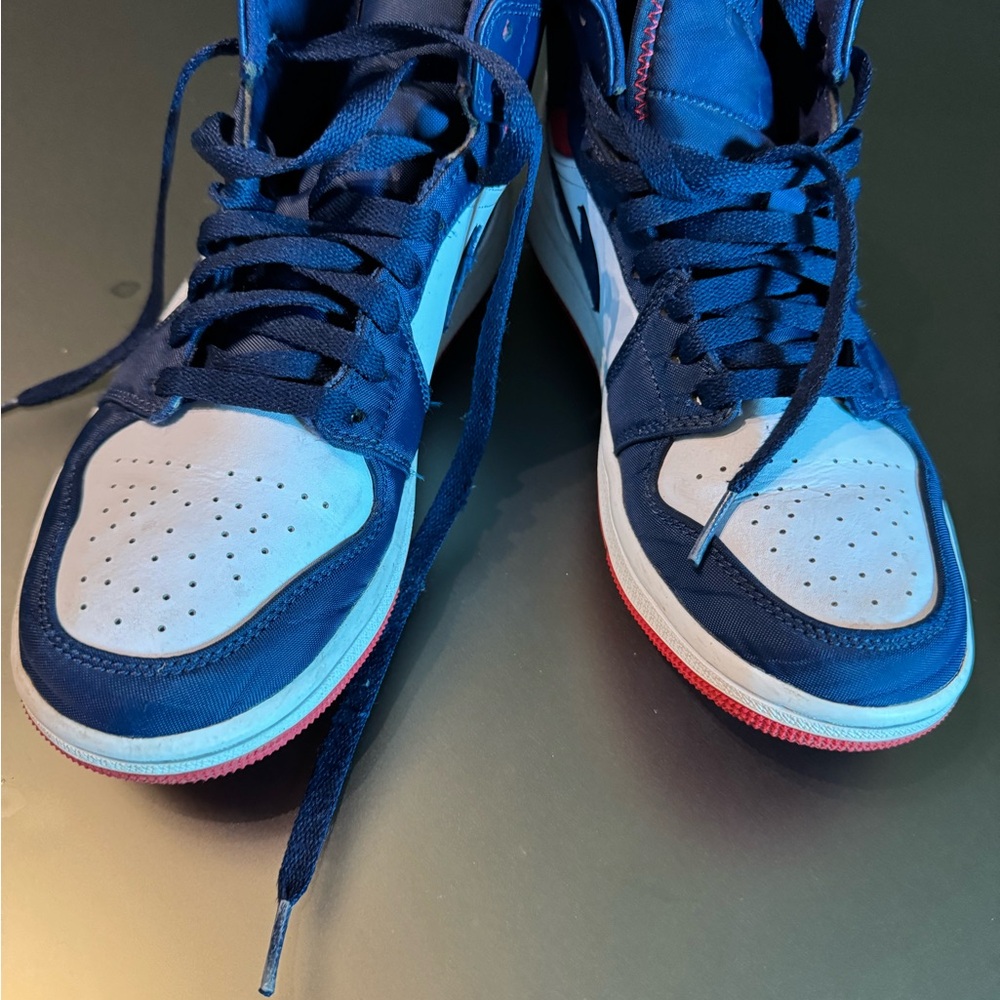 Nike Air Jordan 1 Mid Blue and White Sneakers